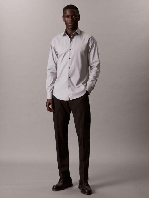 Γκρι Πουκάμισο Με Slim Γραμμή Από Ελαστικό Twill  Άνδρας