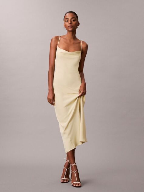 Yellow Polyester Crepe Slip Dress  Women