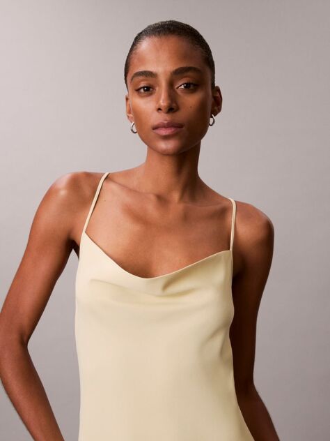 Yellow Polyester Crepe Slip Dress  Women