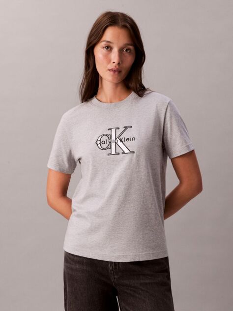 Γκρι Κλασικό T-Shirt Με Γυαλιστερό Μονόγραμμα  Γυναίκα