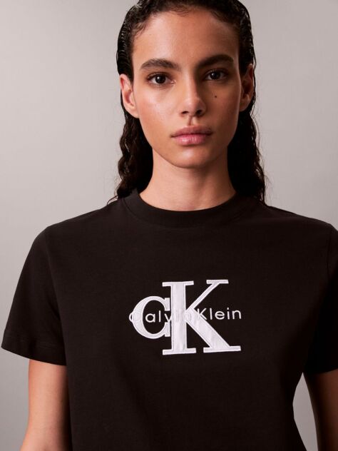 Μαύρο Κλασικό T-Shirt Με Γυαλιστερό Μονόγραμμα  Γυναίκα