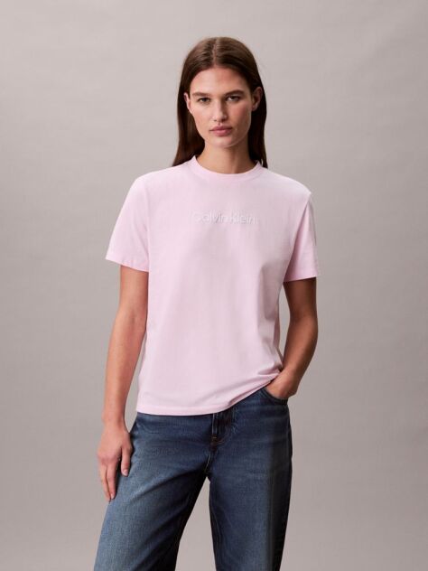 Ροζ Κλασικό T-Shirt Με Foil Λογότυπο  Γυναίκα