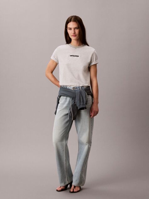 Grey Stripe Logo Crew Neck T-Shirt  Women