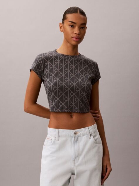 Blue Emblem Print Cropped T-Shirt  Women