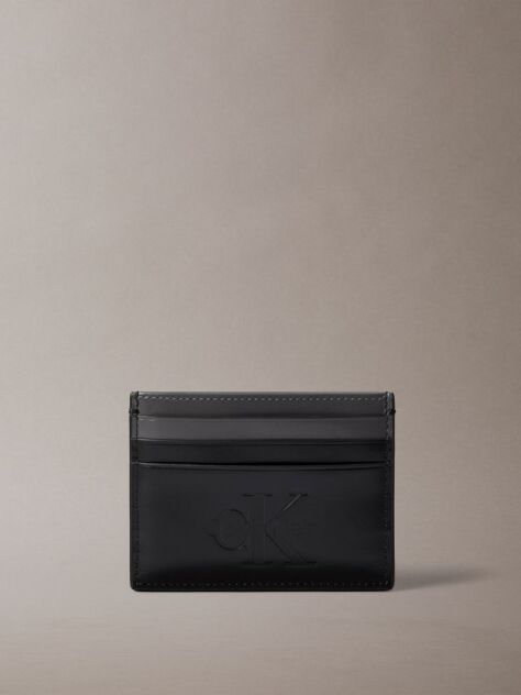 Black Smooth Leather Monologo Card Holder  Men