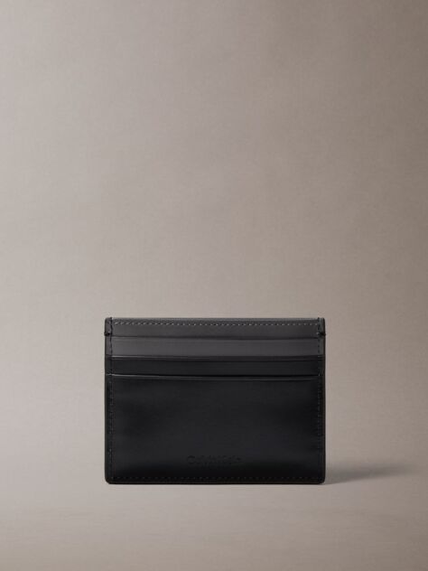 Black Smooth Leather Monologo Card Holder  Men