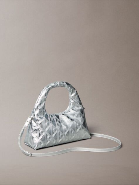 Silver Puffer Emblem Logo Metallic Mini Bag  Women