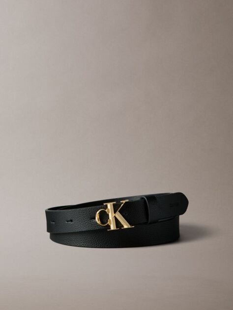 Black Micropebble Leather Monogram Buckle Belt  Women