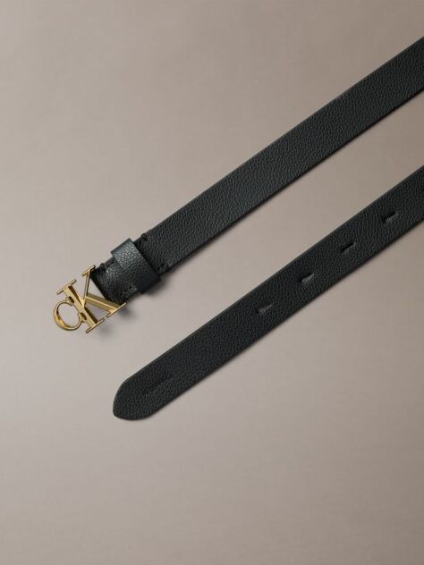 Black Micropebble Leather Monogram Buckle Belt  Women