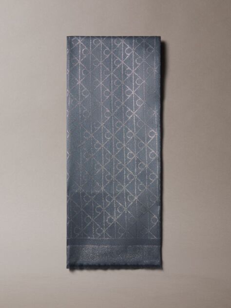 Blue Allover Emblem Logo Shine Scarf  Women