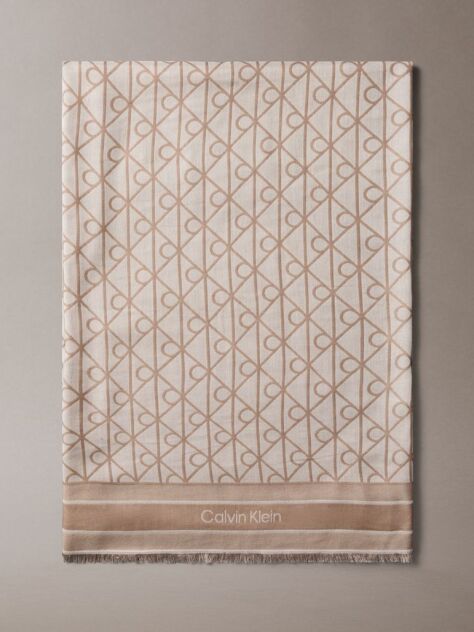 Beige Emblem Jacquard Square Modal Scarf  Women