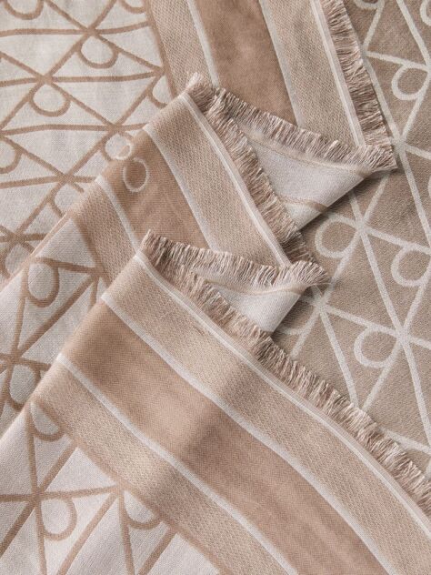 Beige Emblem Jacquard Square Modal Scarf  Women