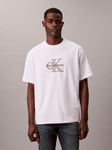 Λευκό Άνετο T-Shirt Με Γραφικό Μονόγραμμα  Άνδρας