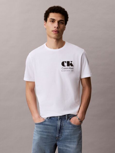 Λευκό T-Shirt Με Γραφικό Λογότυπο Και Στρογγυλή Λαιμόκοψη  Άνδρας