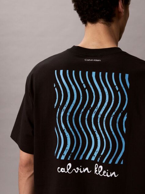 Μαύρο T-Shirt Με Γραφικό Λογότυπο Και Στρογγυλή Λαιμόκοψη  Άνδρας