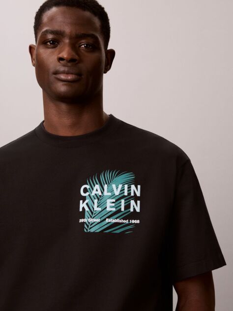 Μαύρο T-Shirt Με Γραφικό Λογότυπο Palm Και Στρογγυλή Λαιμόκοψη  Άνδρας