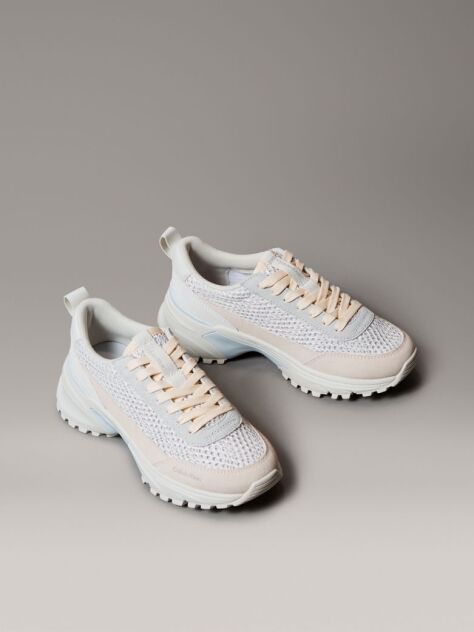 Λευκό Technical Sneakers Με Κορδόνια Και Συνδιασμό Υφασμάτων  Γυναίκα