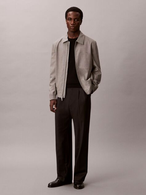 White Wool Houndstooth Blouson Jacket  Men