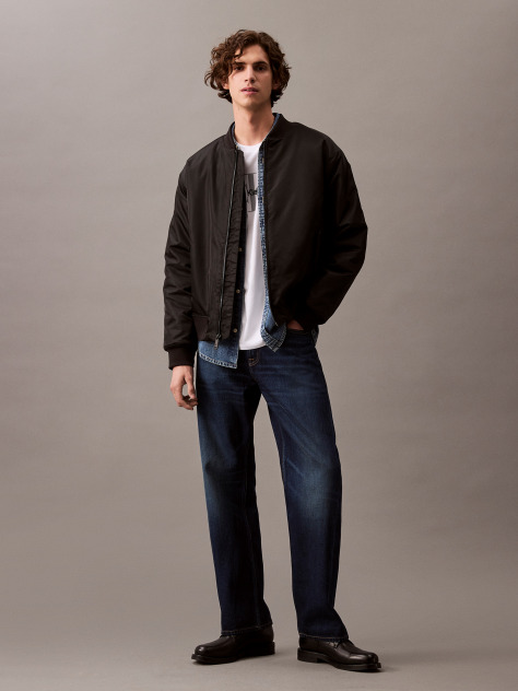 Black Padded Nylon Bomber Jacket  Men