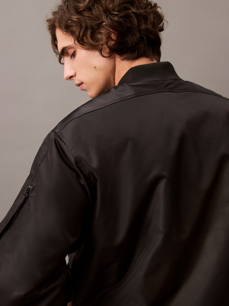 Black Padded Nylon Bomber Jacket  Men