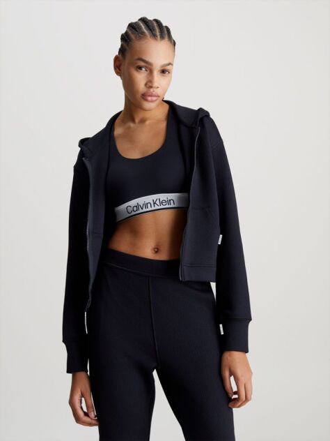 Black Cropped Zip Up Hoodie  Women
