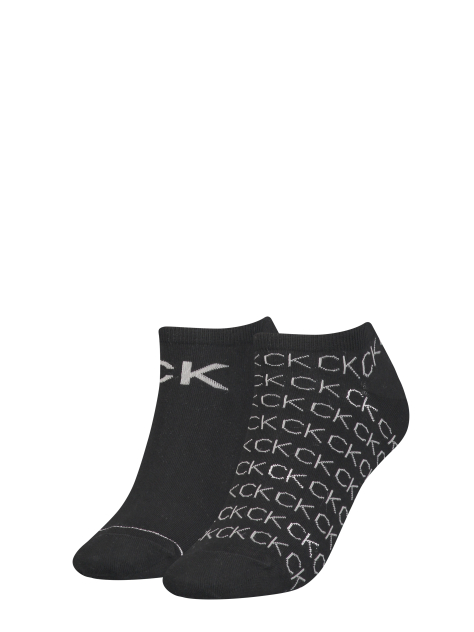 Black Calvin Klein All-Over-Logo Women's Sneaker Socks 2 pack  Women