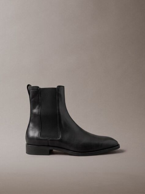 Black Leather Almond Toe Chelsea Boots  Men