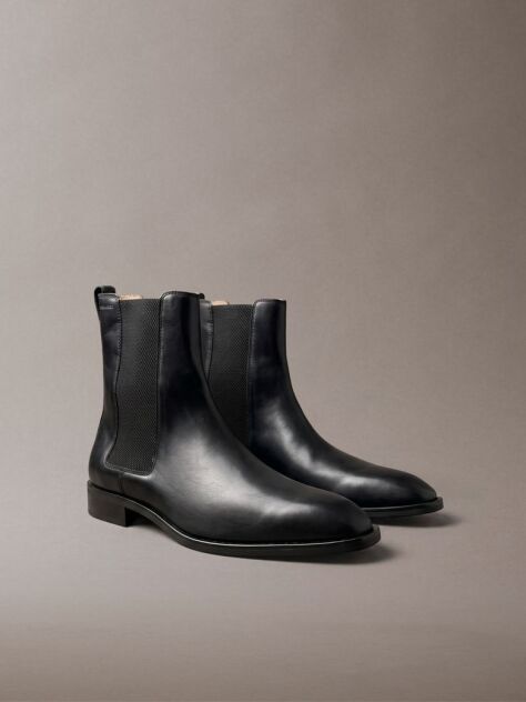 Black Leather Almond Toe Chelsea Boots  Men