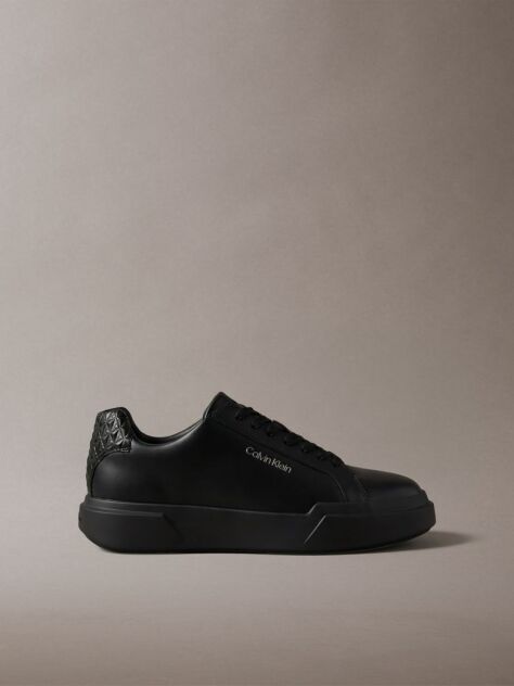 Black Leather Durable Traction Chunky Sneakers  Men