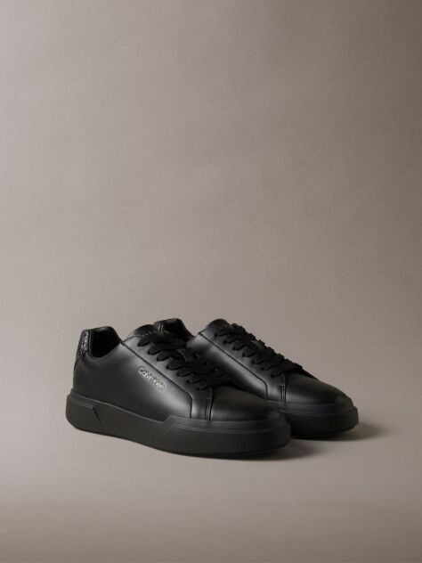 Black Leather Durable Traction Chunky Sneakers  Men