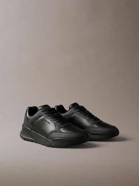 Black Leather Chunky Dad Sneakers  Men