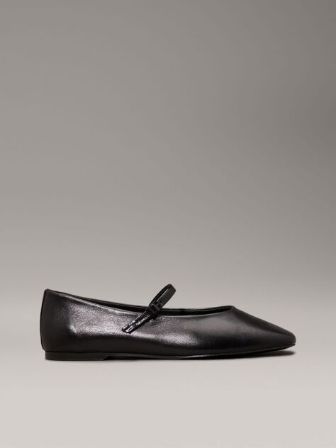 Black Leather Mary Jane Ballerinas  Women