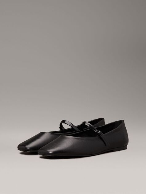 Black Leather Mary Jane Ballerinas  Women
