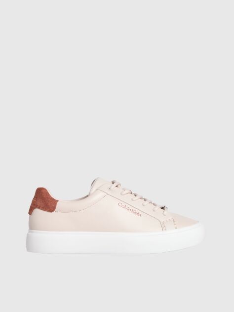 Beige Vulcanised Leather Trainers  Women
