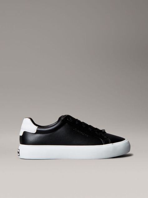 Μαύρο Δερμάτινα Sneakers  Με Ανάγλυφο Λογότυπο  Γυναίκα