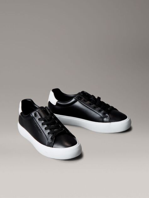 Μαύρο Δερμάτινα Sneakers  Με Ανάγλυφο Λογότυπο  Γυναίκα