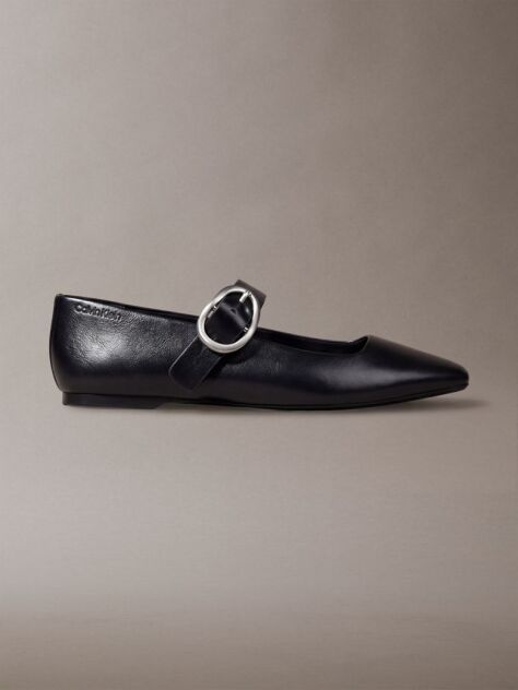 Black Leather Mary Jane Ballerinas  Women