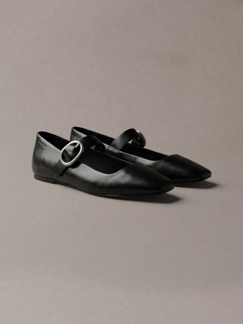 Black Leather Mary Jane Ballerinas  Women
