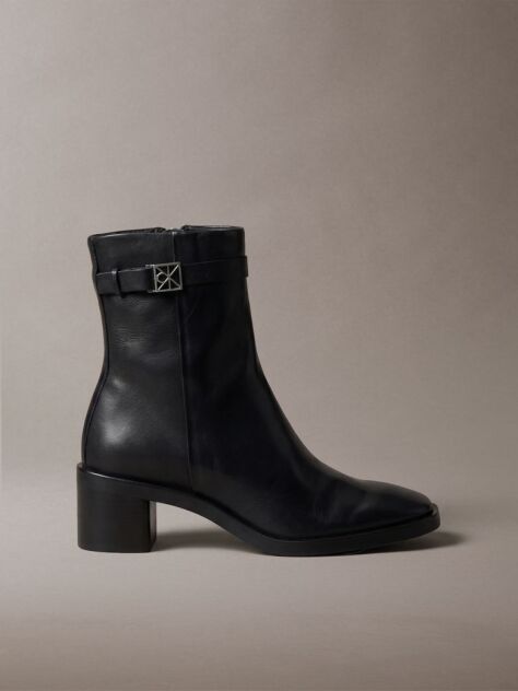 Black Leather Block-Heel Ankle Boots  Women
