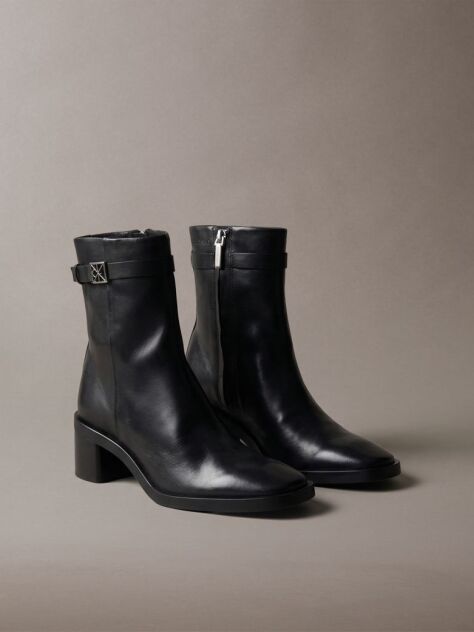 Black Leather Block-Heel Ankle Boots  Women