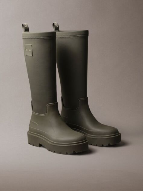 Green Knee-High Flexible Lug Sole Rainboots  Women