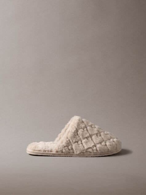 Pink Faux Fur Logo Slippers  Women