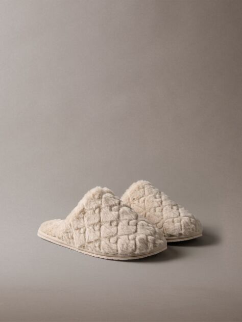 Pink Faux Fur Logo Slippers  Women