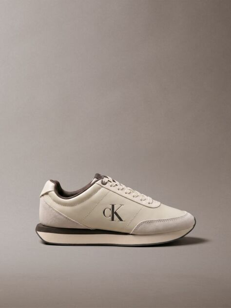 Beige Leather Signature Logo Runner Sneakers  Women