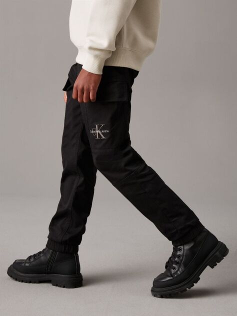 Black Woven Cargo Trousers  Boys