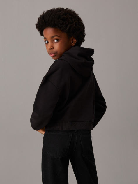Black Boxy Graphic Logo Hoodie  Girls