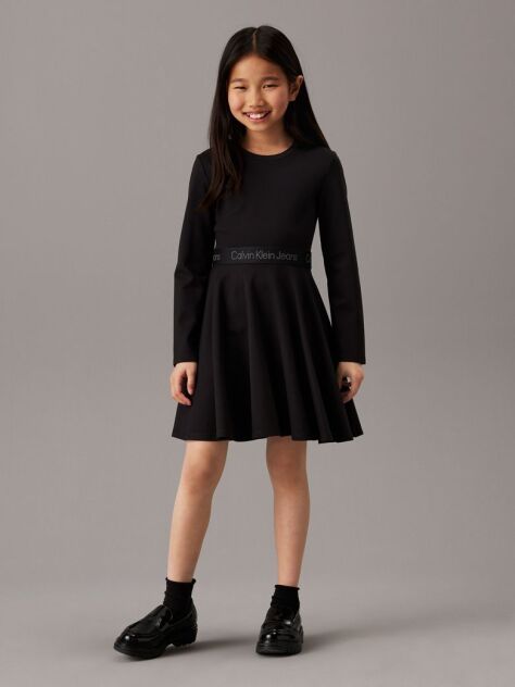 Black Flared Punto Logo Dress  Girls