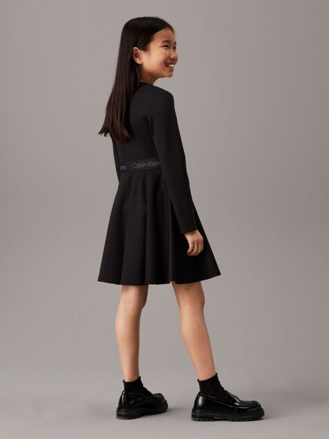 Black Flared Punto Logo Dress  Girls