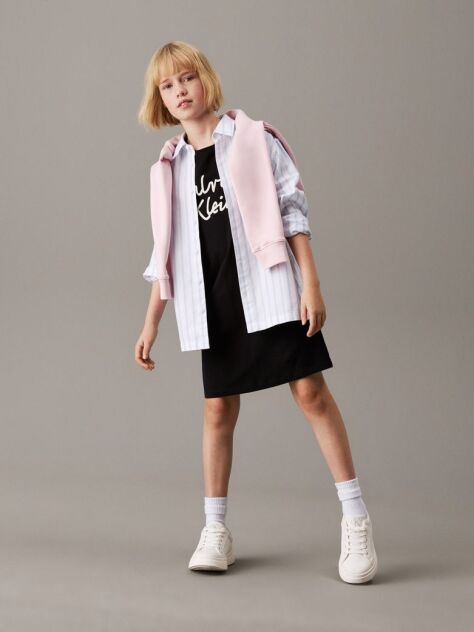 Black Oversized Logo T-shirt Dress  Girls