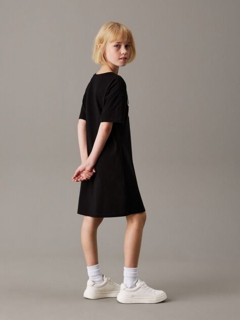 Black Oversized Logo T-shirt Dress  Girls